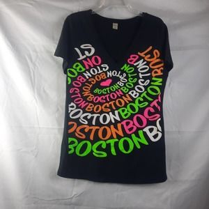 Kavio Boston Black Neon Colors Cap sleeve V-Neck T-shirt 2XL